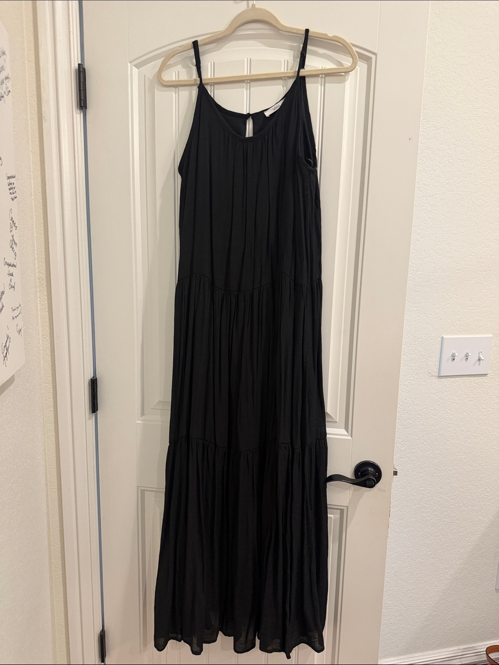 Flowing Black Tiered Maxi Dress with Spaghetti Straps